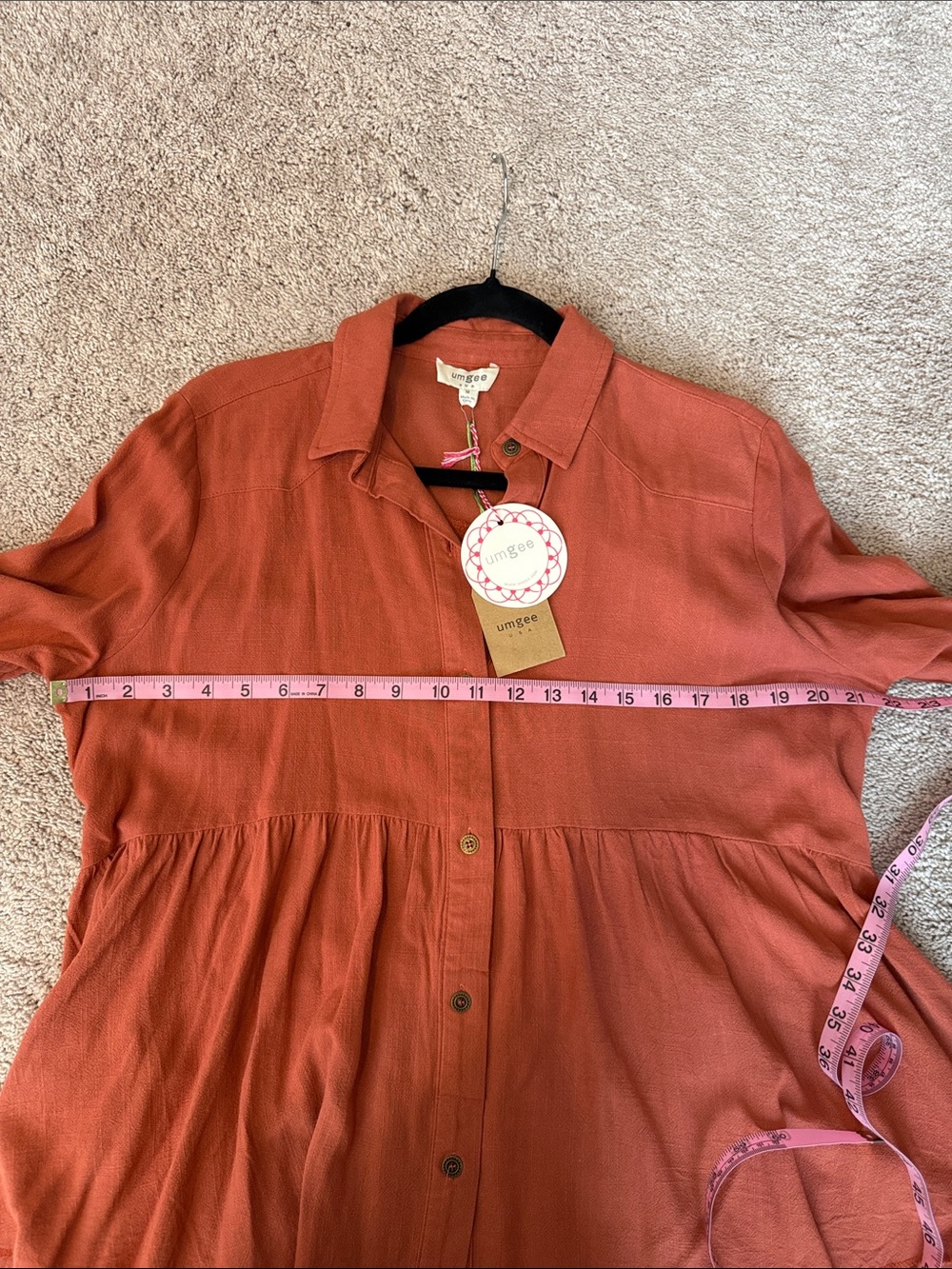 Umgee Terracotta Button-Front Peplum Shirt - Picture 11 of 13